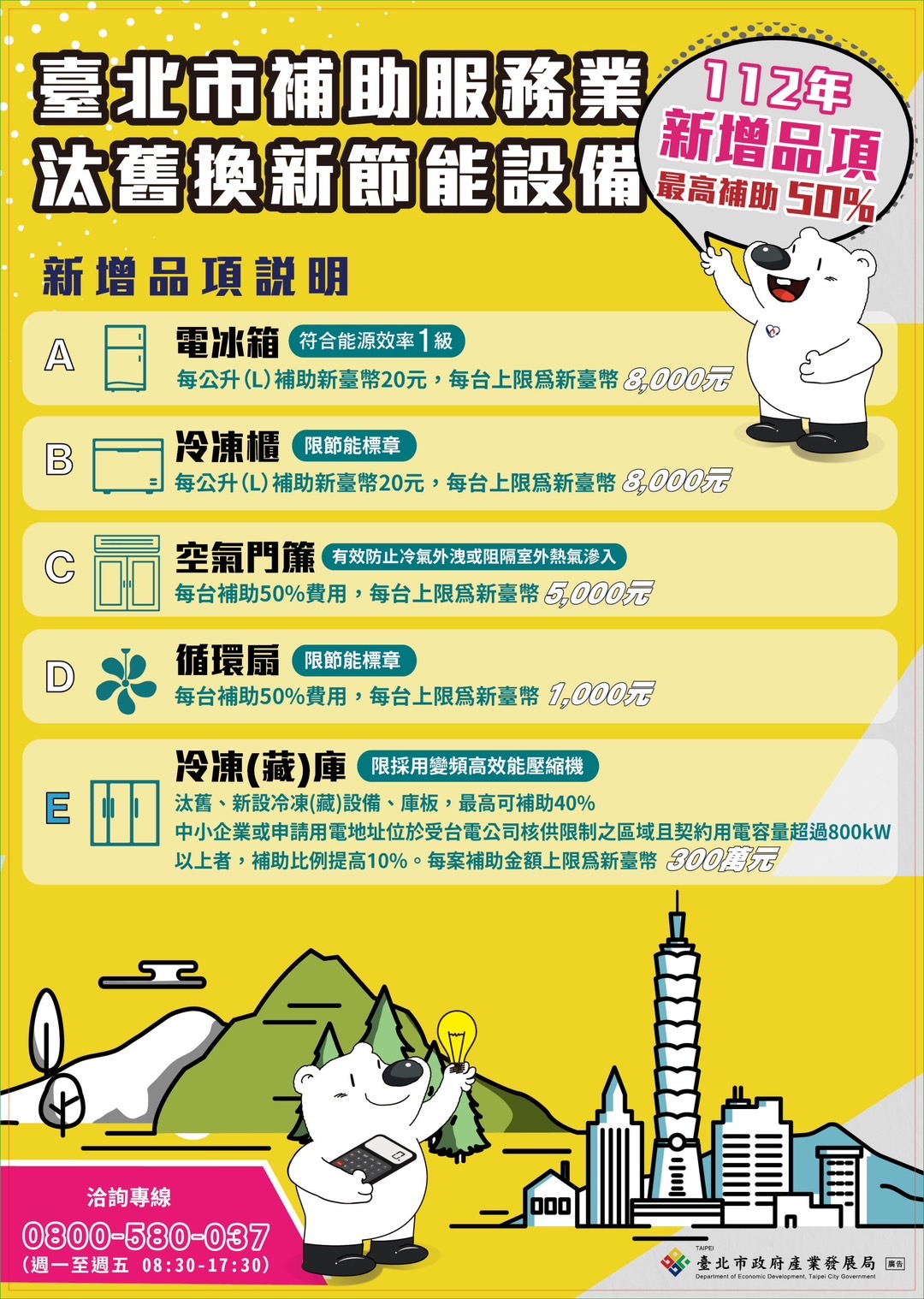 零碳臺北永續未來-112年臺北市服務業汰換節能設備補助